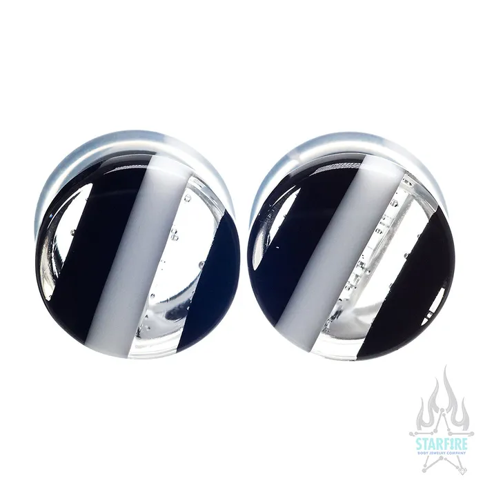 Gorilla Glass Glass Linear Plugs Black White Rings