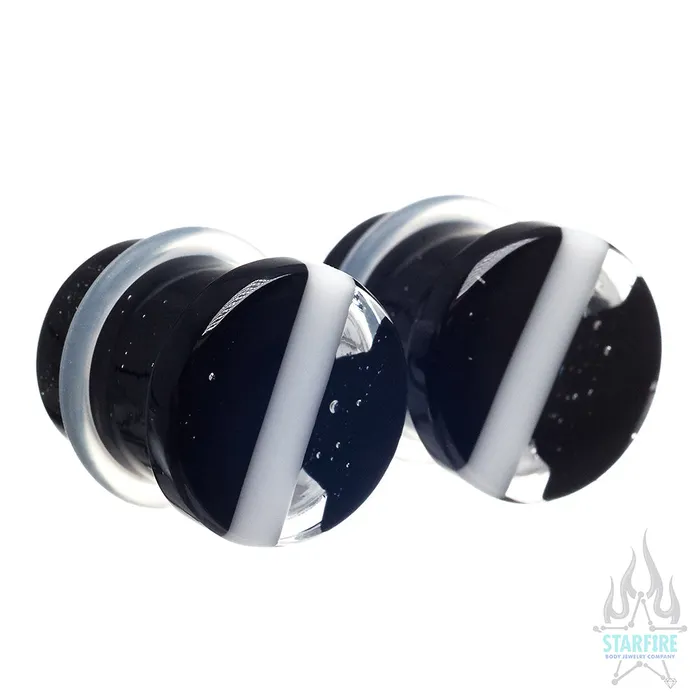 Gorilla Glass Glass Linear Plugs Black White Rings