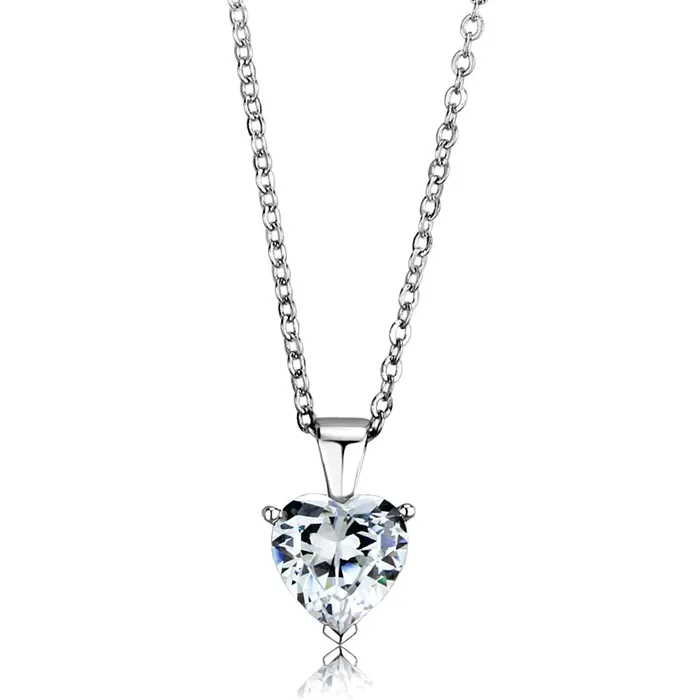 Green CJ889 Wholesale Womens Sterling Silver Clear Heart Chain Necklace Necklaces