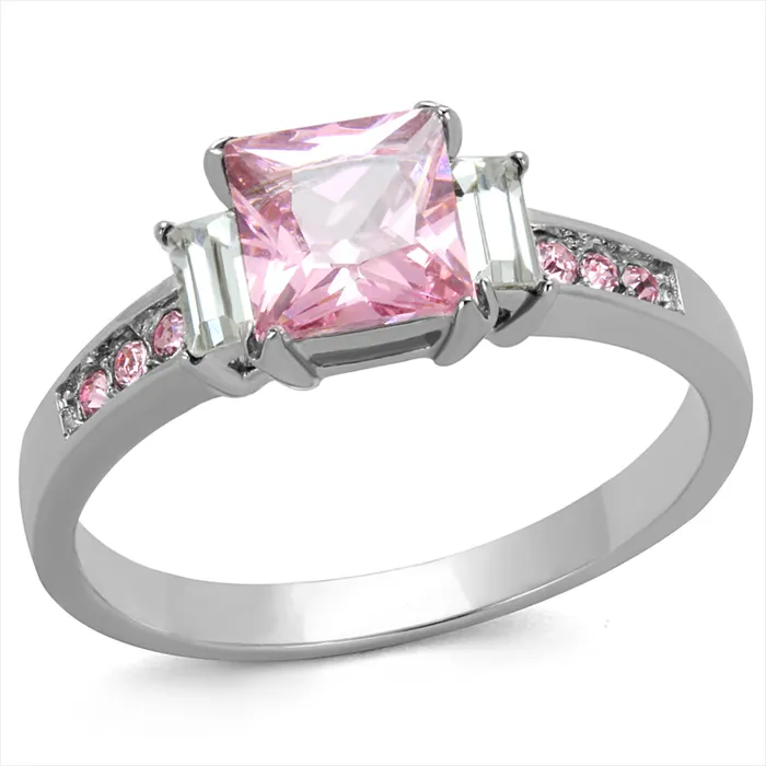 Green Rings CJE2169 Pink Princess Cut CZ Stainless Steel Ring