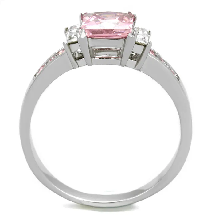 Green Rings CJE2169 Pink Princess Cut CZ Stainless Steel Ring Green Rings CJE2169 Pink Princess Cut CZ Stainless Steel Ring