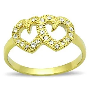 Green Rings CJG1451 Wholesale Dual Heart Gold Plated Stainless Steel Ring