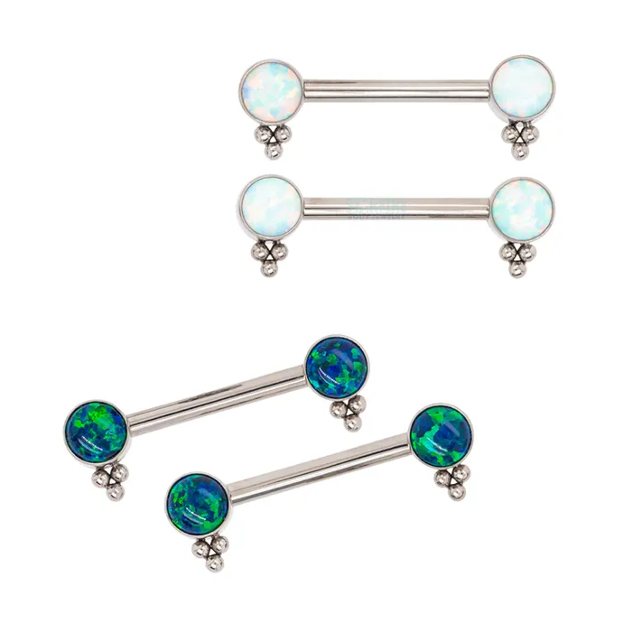 HC1TT Haute Couture Side Set Opal Nipple Barbells pair LeRoi Earrings