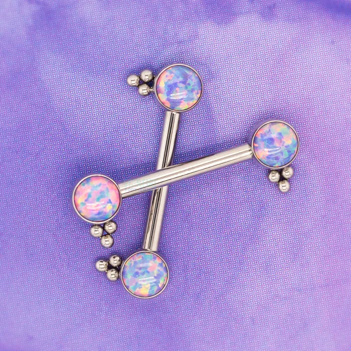 HC1TT Haute Couture Side Set Opal Nipple Barbells pair LeRoi Earrings