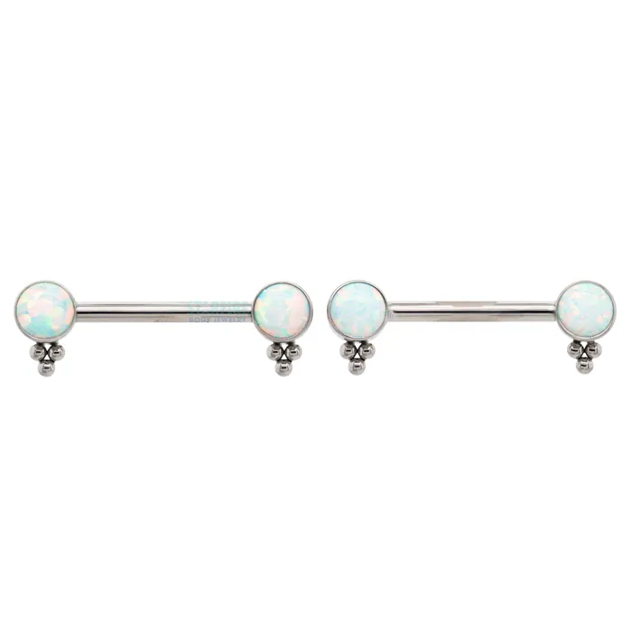 HC1TT Haute Couture Side Set Opal Nipple Barbells pair LeRoi Earrings