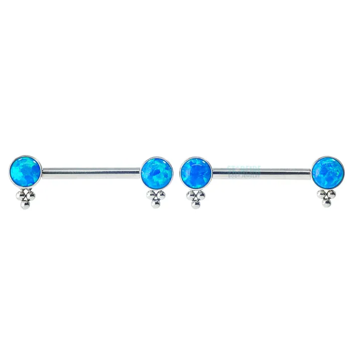 HC1TT Haute Couture Side Set Opal Nipple Barbells pair LeRoi Earrings