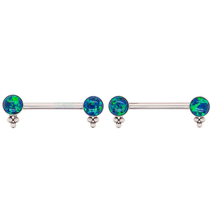 HC1TT Haute Couture Side Set Opal Nipple Barbells pair LeRoi Earrings