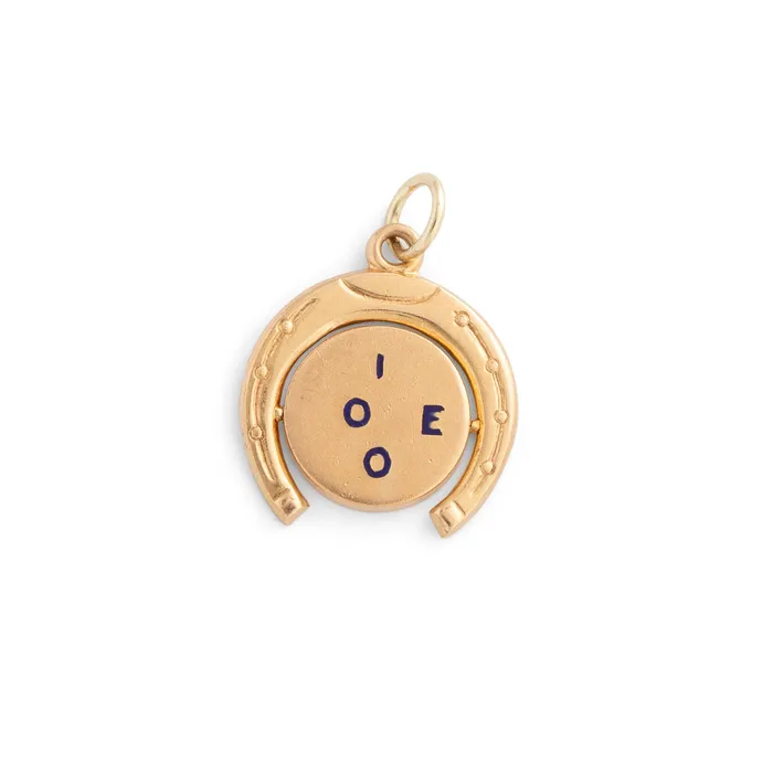 I Love You Horseshoe 14k Gold And Enamel Spinner Charm Vintage Earrings