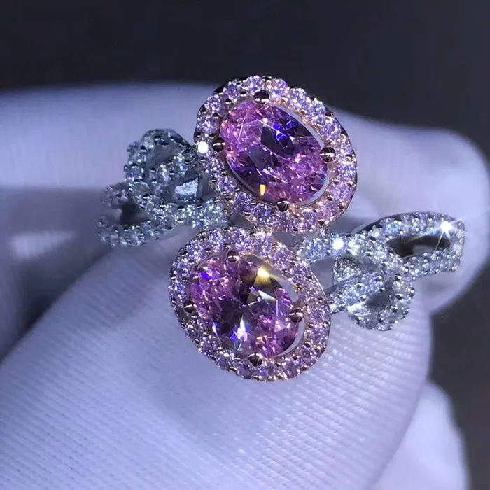 Leyloon Jewelry 1 Carat Pink Oval Cut Bypass Beadset Floating Halo Twisted Pave VVS Moissanite Ring Rings Leyloon Jewelry 1 Carat Pink Oval Cut Bypass Beadset Floating Halo Twisted Pave VVS Moissanite Ring Rings