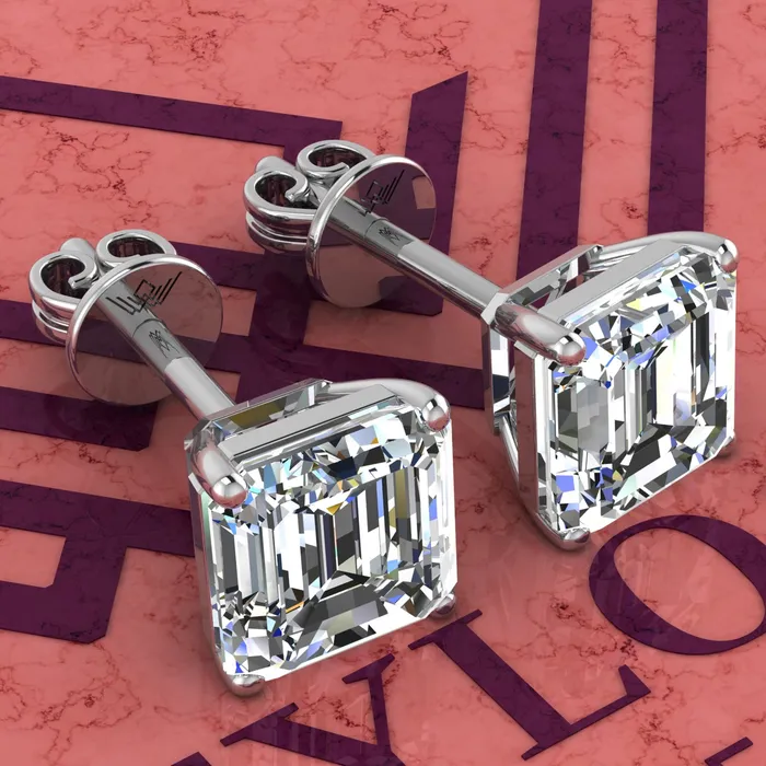 Leyloon Jewelry Earrings 25 CT x2 Asscher Cut Stud D Color Basket Moissanite Earrings