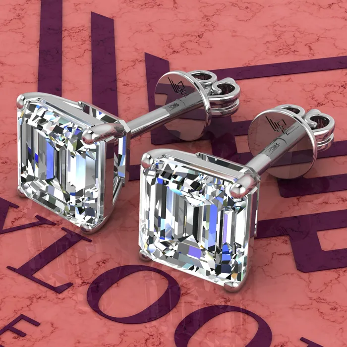 Leyloon Jewelry Earrings 25 CT x2 Asscher Cut Stud D Color Basket Moissanite Earrings