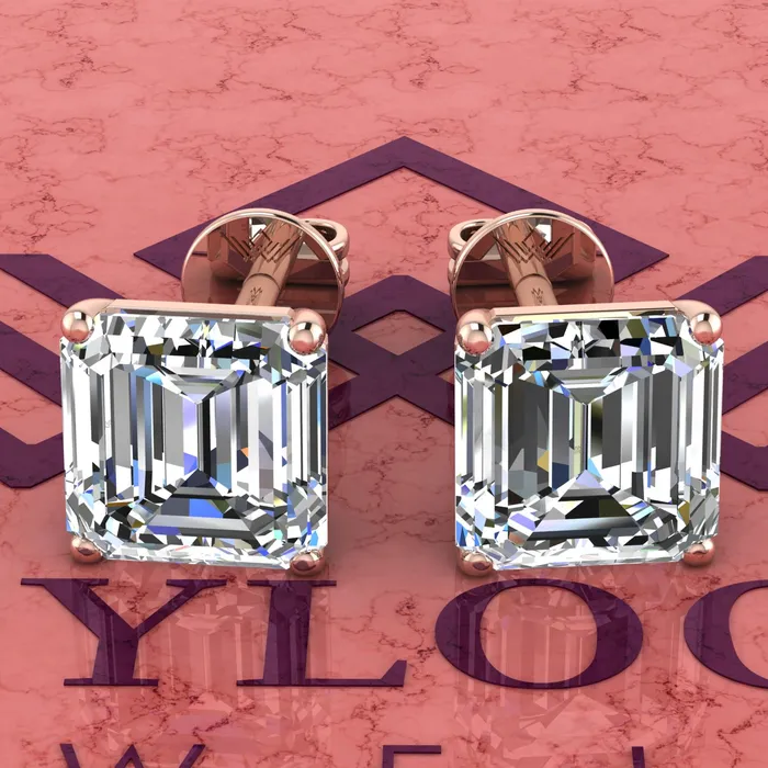 Leyloon Jewelry Earrings 25 CT x2 Asscher Cut Stud D Color Basket Moissanite Earrings
