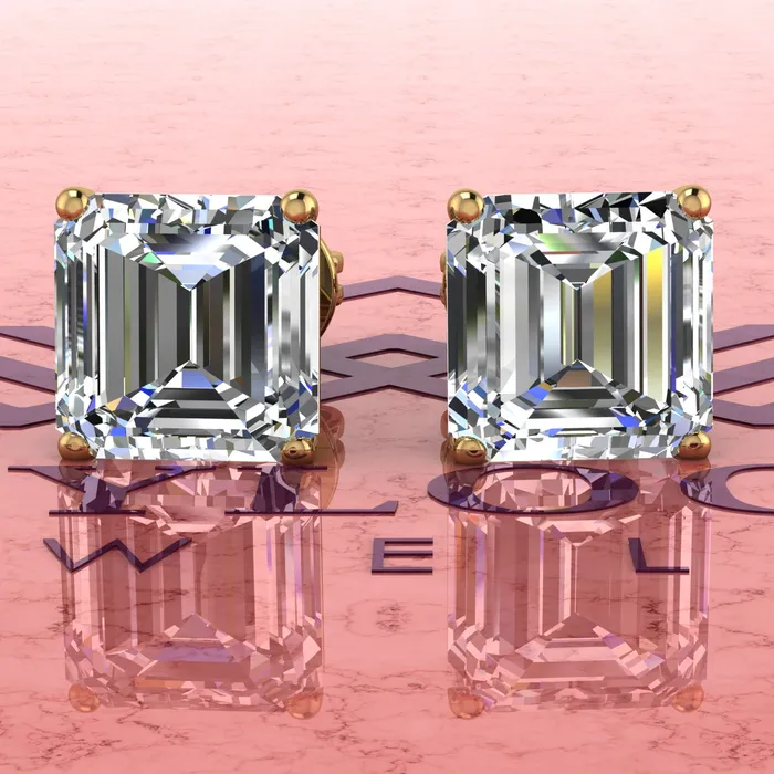 Leyloon Jewelry Earrings 25 CT x2 Asscher Cut Stud D Color Basket Moissanite Earrings