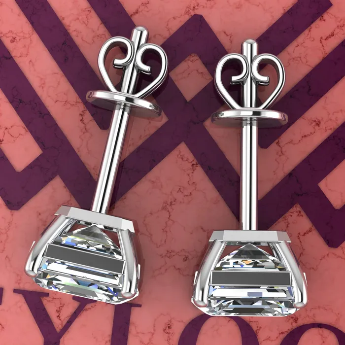 Leyloon Jewelry Earrings 25 CT x2 Asscher Cut Stud D Color Basket Moissanite Earrings