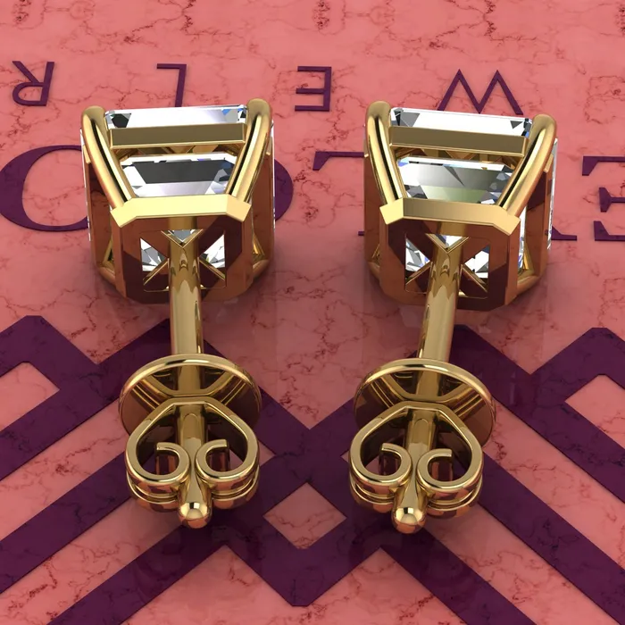 Leyloon Jewelry Earrings 25 CT x2 Asscher Cut Stud D Color Basket Moissanite Earrings