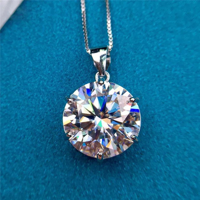 Leyloon Jewelry Necklaces 10 Carat D Color Round Cut Solitaire Certified VVS Moissanite Necklace Leyloon Jewelry Necklaces 10 Carat D Color Round Cut Solitaire Certified VVS Moissanite Necklace