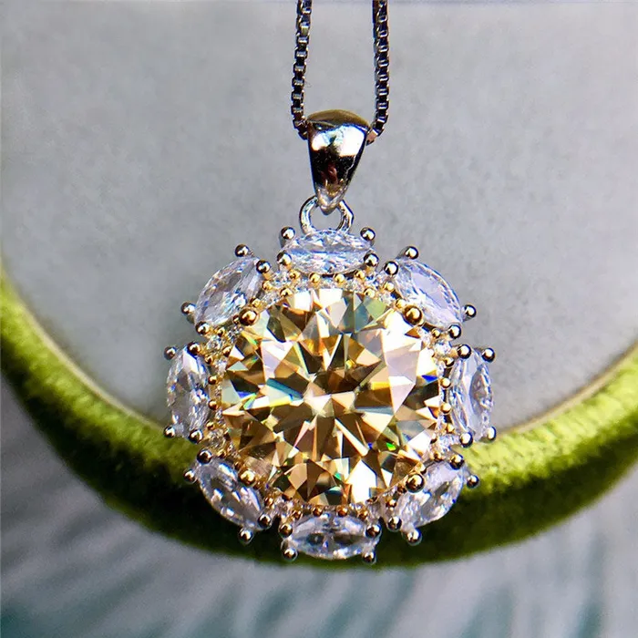 Leyloon Jewelry Necklaces 5 Carat Yellow Round Cut Snowflake Twotone Certified VVS Moissanite Necklace Leyloon Jewelry Necklaces 5 Carat Yellow Round Cut Snowflake Twotone Certified VVS Moissanite Necklace
