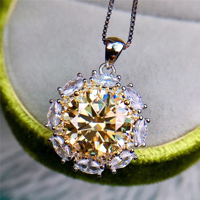 Leyloon Jewelry Necklaces 5 Carat Yellow Round Cut Snowflake Twotone Certified VVS Moissanite Necklace Leyloon Jewelry Necklaces 5 Carat Yellow Round Cut Snowflake Twotone Certified VVS Moissanite Necklace