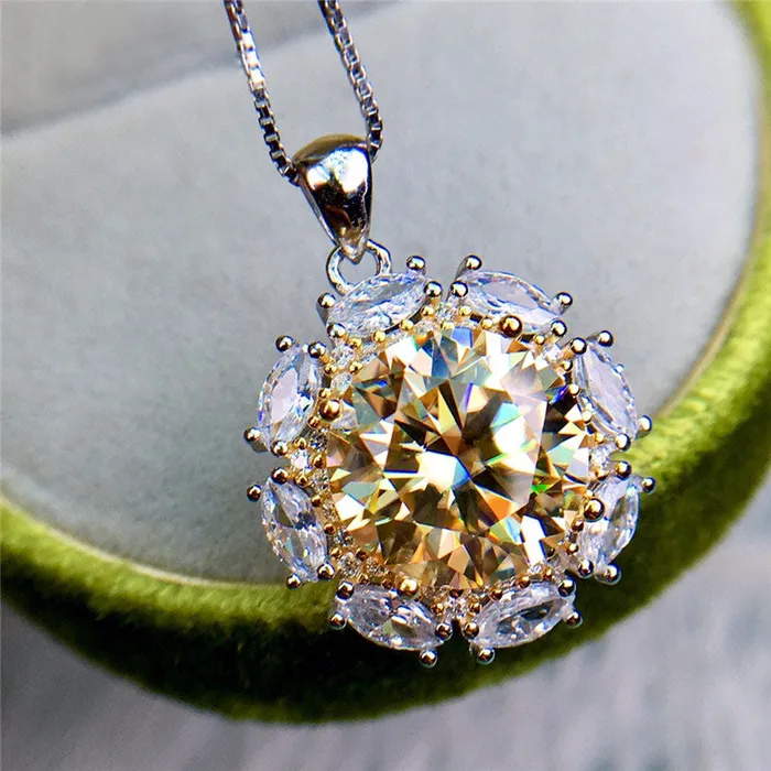 Leyloon Jewelry Necklaces 5 Carat Yellow Round Cut Snowflake Twotone Certified VVS Moissanite Necklace Leyloon Jewelry Necklaces 5 Carat Yellow Round Cut Snowflake Twotone Certified VVS Moissanite Necklace