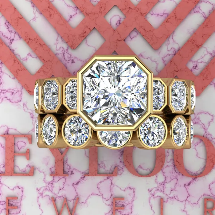 Leyloon Jewelry Rings 11 CTW Square Radiant Cut TwoPiece Bridal D Color Bezel Moissanite Set