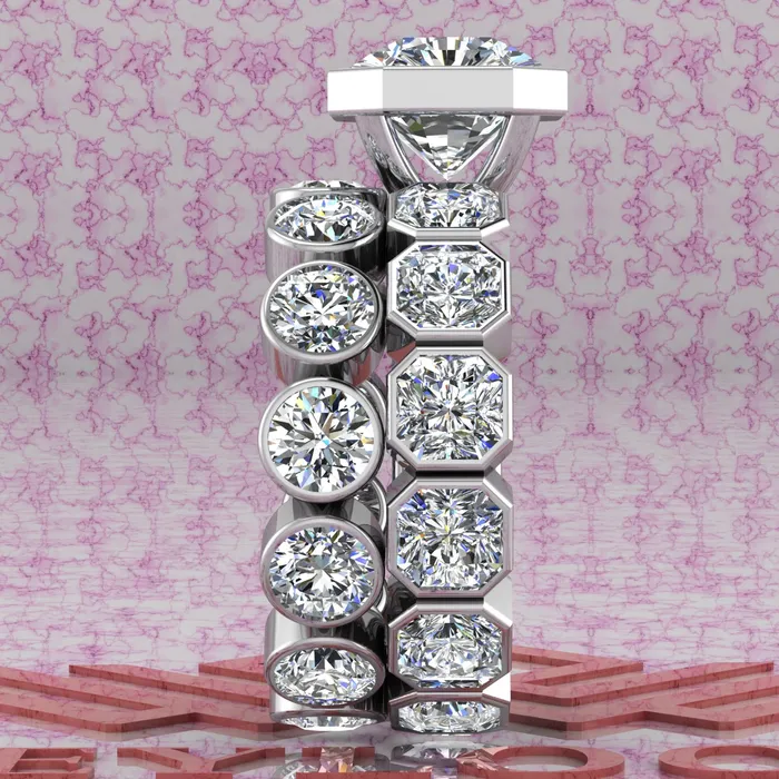 Leyloon Jewelry Rings 11 CTW Square Radiant Cut TwoPiece Bridal D Color Bezel Moissanite Set