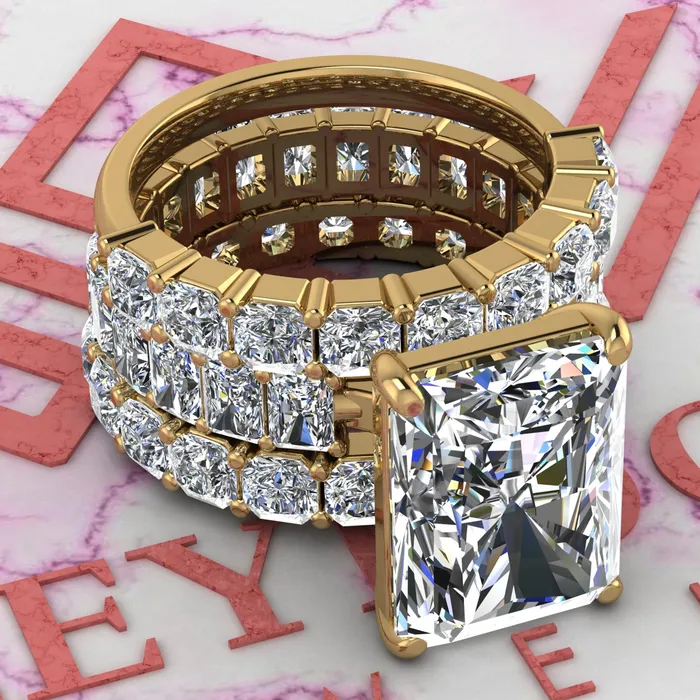 Leyloon Jewelry Rings 14 CTW Medium Radiant Cut ThreePiece Bridal D Color Basket Moissanite Set Leyloon Jewelry Rings 14 CTW Medium Radiant Cut ThreePiece Bridal D Color Basket Moissanite Set