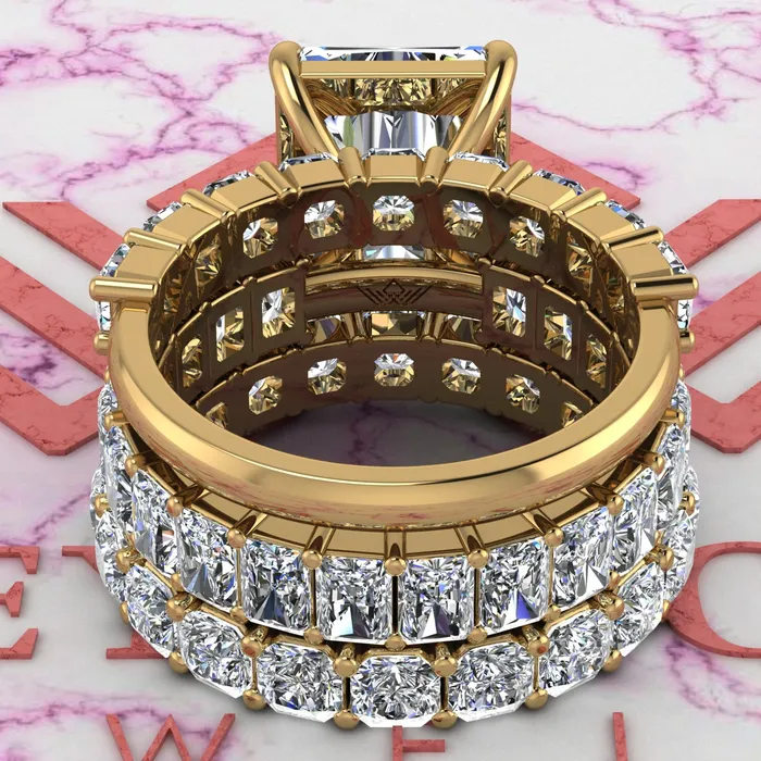 Leyloon Jewelry Rings 14 CTW Medium Radiant Cut ThreePiece Bridal D Color Basket Moissanite Set