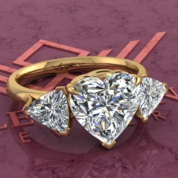 Leyloon Jewelry Rings 42 CTW Heart Cut ThreeStone D Color Basket Moissanite Ring Leyloon Jewelry Rings 42 CTW Heart Cut ThreeStone D Color Basket Moissanite Ring