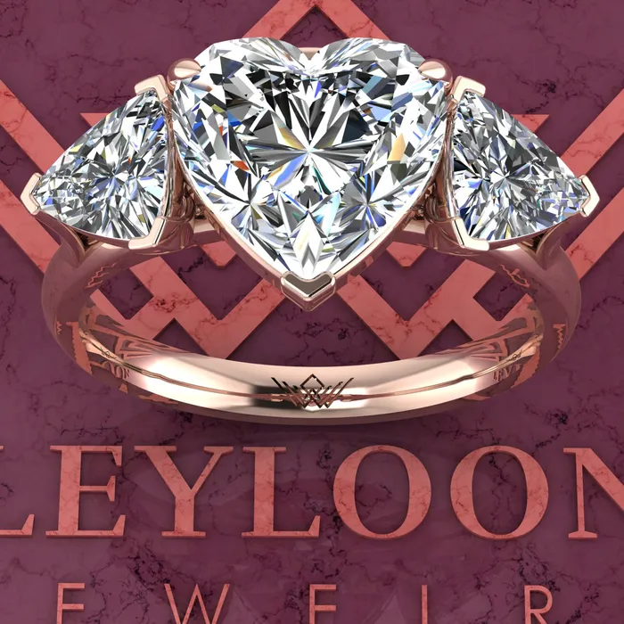 Leyloon Jewelry Rings 42 CTW Heart Cut ThreeStone D Color Basket Moissanite Ring