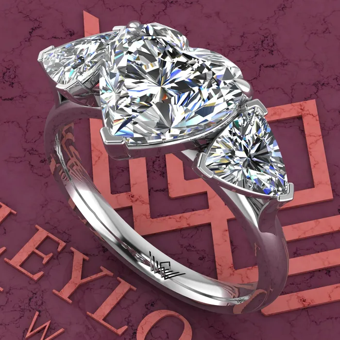 Leyloon Jewelry Rings 42 CTW Heart Cut ThreeStone D Color Basket Moissanite Ring