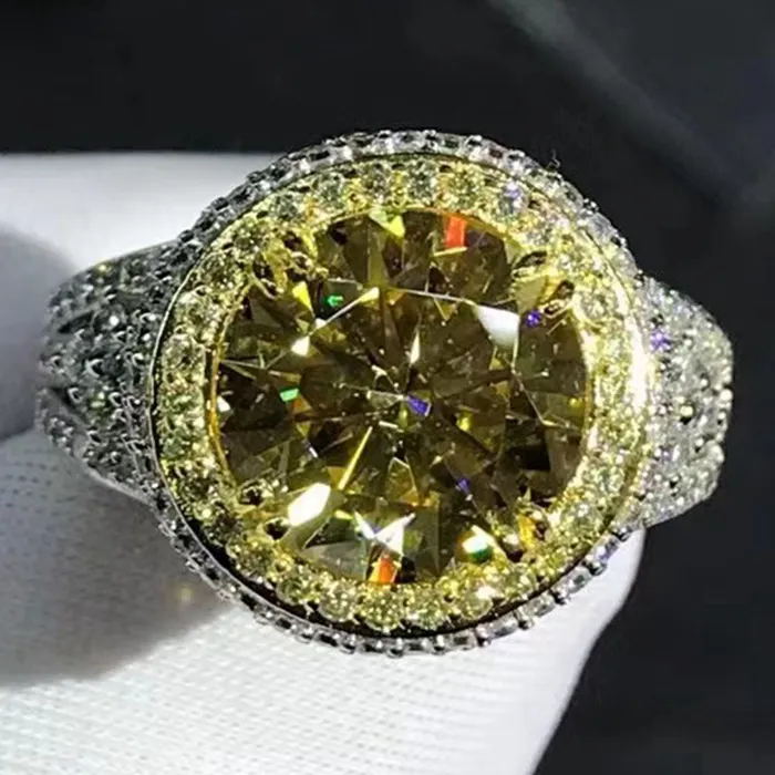 Leyloon Jewelry Rings 4 Carat Yellow Round Cut Triple Halo Filigree Beadset Split Shank VVS Moissainte Ring Leyloon Jewelry Rings 4 Carat Yellow Round Cut Triple Halo Filigree Beadset Split Shank VVS Moissainte Ring