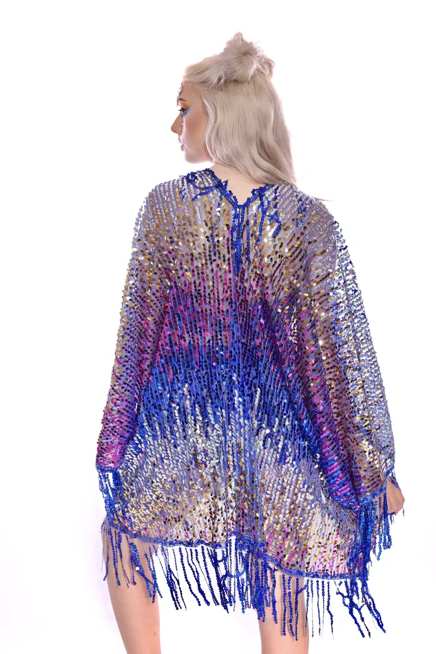 lumishopusa Rings Disco Sequin Tassel Kimono Royal Blue