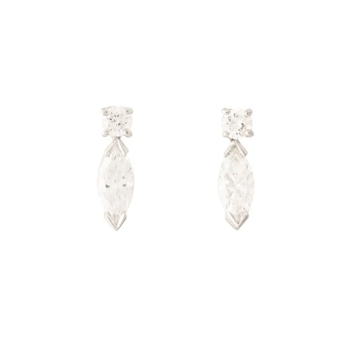 Marquise and Round Diamond Stud Earrings Vintage Earrings