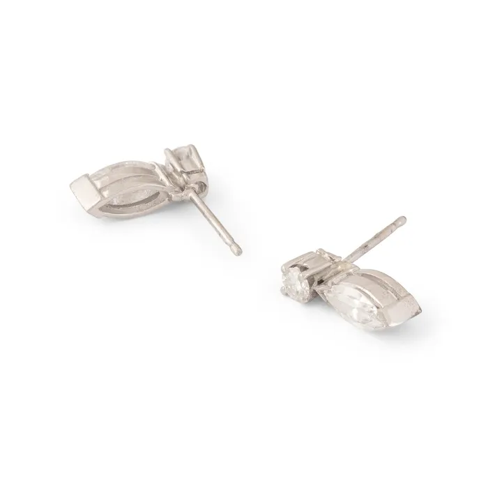 Marquise and Round Diamond Stud Earrings Vintage Earrings