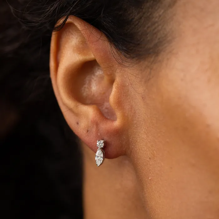 Marquise and Round Diamond Stud Earrings Vintage Earrings