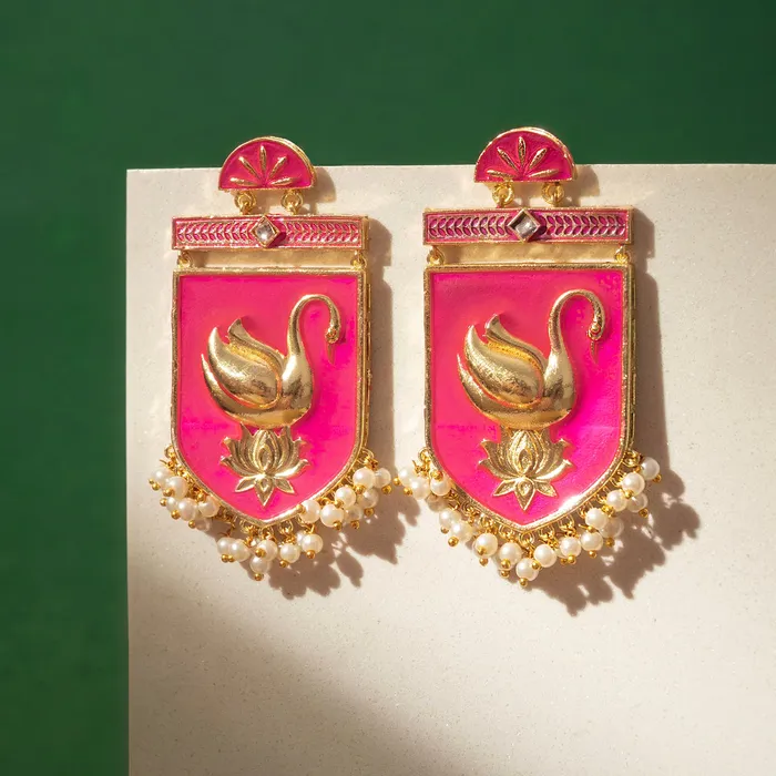 Mehbooba Fuschia Pink Trunk Art Earrings Teejh Earrings