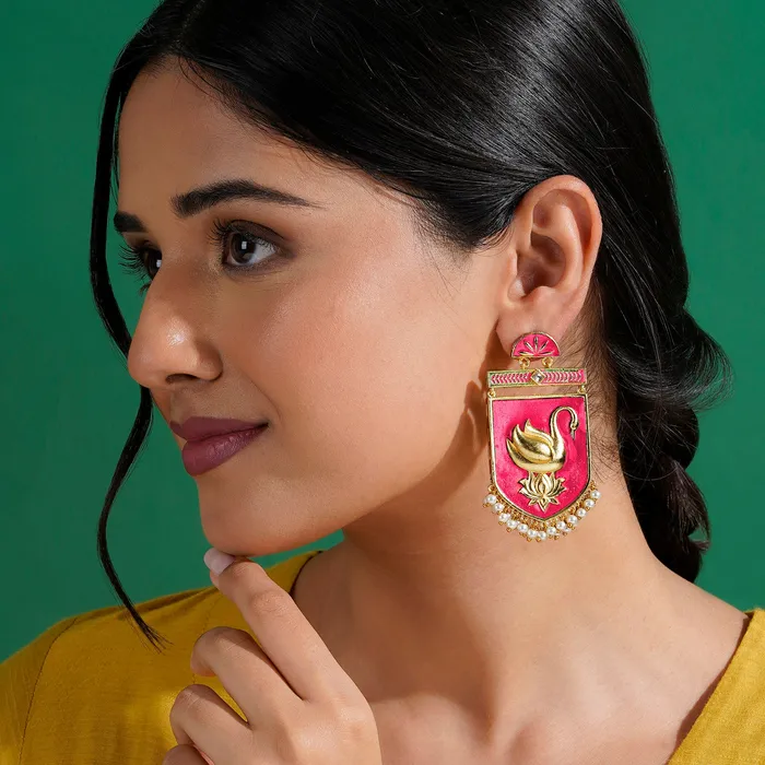Mehbooba Fuschia Pink Trunk Art Earrings Teejh Earrings