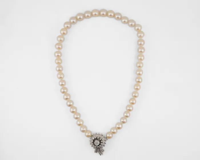 Midcentury Cultured Pearl Strand with Diamond Clasp Isadoras C Earrings