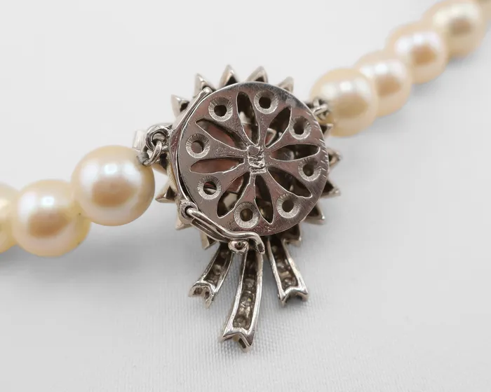 Midcentury Cultured Pearl Strand with Diamond Clasp Isadoras C Earrings