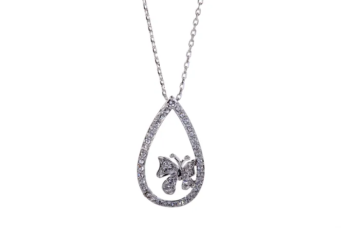 N7126 Butterfly In Loop Rhodium Plated Swarovski Crystal Necklace Red Necklaces N7126 Butterfly In Loop Rhodium Plated Swarovski Crystal Necklace Red Necklaces