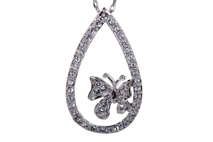 N7126 Butterfly In Loop Rhodium Plated Swarovski Crystal Necklace Red Necklaces N7126 Butterfly In Loop Rhodium Plated Swarovski Crystal Necklace Red Necklaces