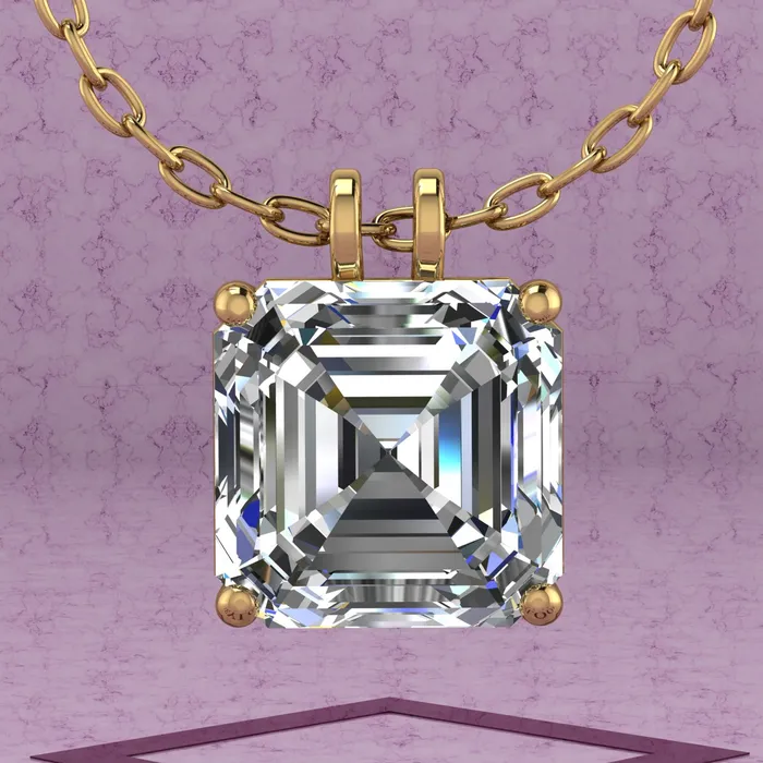 Necklaces 65 CT Asscher Cut Solitaire Basket Moissanite Necklace D Color Leyloon Jewelry