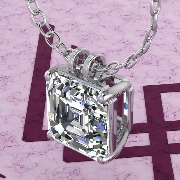 Necklaces 65 CT Asscher Cut Solitaire Basket Moissanite Necklace D Color Leyloon Jewelry