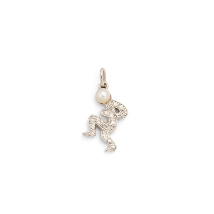 Necklaces Antique Art Deco Diamond Pearl And Platinum Figure Charm