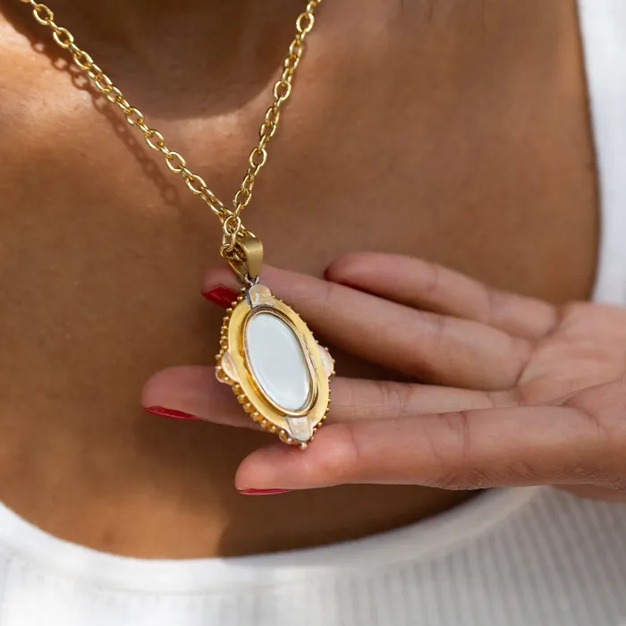 Necklaces Antique Victorian Turquoise and Pearl OpenBack 18k Gold Locket