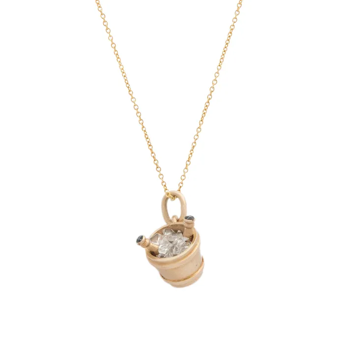 Necklaces Champagne Bucket With Enamel and 14K Gold Charm Vintage