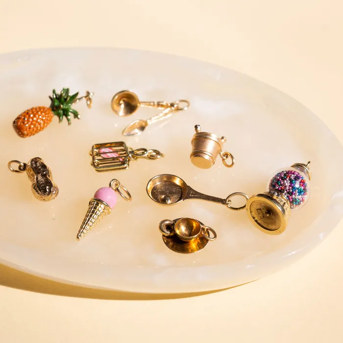Necklaces Champagne Bucket With Enamel and 14K Gold Charm Vintage