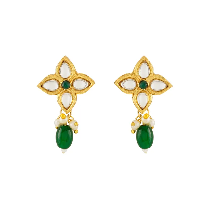Necklaces Teejh Jinal Green Stone Gold Necklace Set Teejh