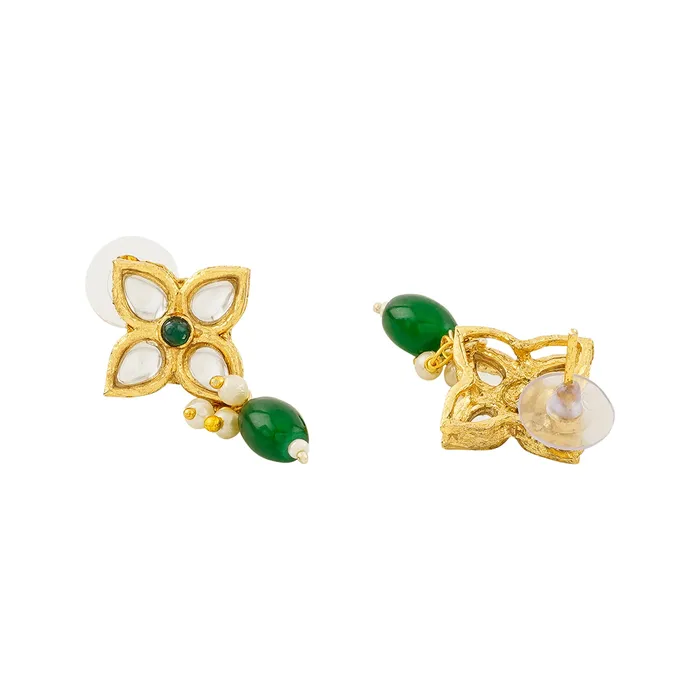 Necklaces Teejh Jinal Green Stone Gold Necklace Set Teejh