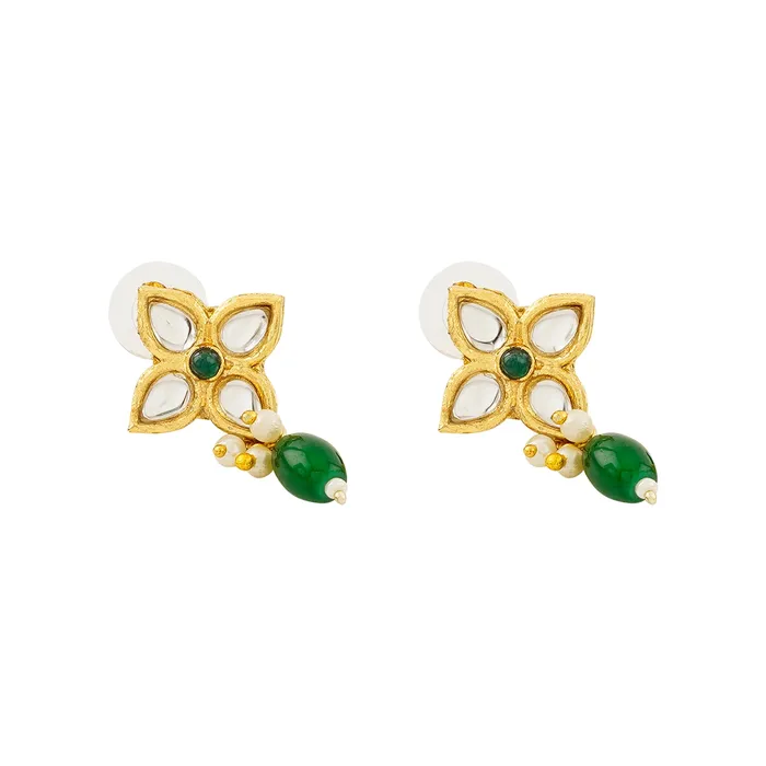 Necklaces Teejh Jinal Green Stone Gold Necklace Set Teejh